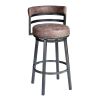Eva 26 Inch Swivel Counter Stool, Vegan Leather, Curved Back, Washed Brown