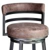 Eva 26 Inch Swivel Counter Stool, Vegan Leather, Curved Back, Washed Brown