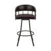 Mayla 30 Inch Swivel Bar Stool, Metal Flared Legs, Brown Faux Leather