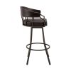 Mayla 30 Inch Swivel Bar Stool, Metal Flared Legs, Brown Faux Leather