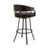 Mayla 30 Inch Swivel Bar Stool, Metal Flared Legs, Brown Faux Leather