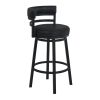 Eva 30 Inch Swivel Bar Stool Chair, Vegan Faux Leather, Curved Back, Black