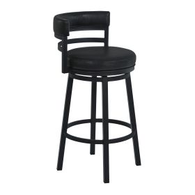 Eva 30 Inch Swivel Bar Stool Chair, Vegan Faux Leather, Curved Back, Black