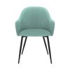 23 Inch Modern Dining Chair, Curved Back, Polyester, Metal Legs, Teal Blue