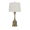 28 Inch Modern Table Lamp, Hardback Fabric Shade, Set of 2, Antique Brass