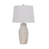 23 Inch Set of 2 Ceramic Accent Table Lamp, Hammered Base, White, Gold