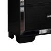 Koi 27 Inch Pine Wood Nightstand, 2 Drawers, Wire Brush, Mirror Trim, Black