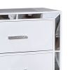 Koi 27 Inch Pine Wood Nightstand, 2 Drawers, Wire Brush, Mirror Trim, White