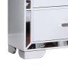 Koi 27 Inch Pine Wood Nightstand, 2 Drawers, Wire Brush, Mirror Trim, White
