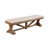 Tess 69 Inch Dining Accent Bench, Beige Fabric Cushion, Pine Wood, Brown