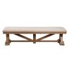 Tess 69 Inch Dining Accent Bench, Beige Fabric Cushion, Pine Wood, Brown