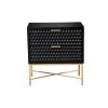Rexi 26 Inch 2 Drawer Nightstand, Honeycomb, Mahogany Wood, Black, Gold