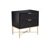 Rexi 26 Inch 2 Drawer Nightstand, Honeycomb, Mahogany Wood, Black, Gold