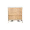 Eli 34 Inch 3 Drawer Small Dresser Nightstand, Corrugated Panels, White, Gold