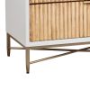 Eli 34 Inch 3 Drawer Small Dresser Nightstand, Corrugated Panels, White, Gold