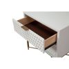 Rexi 26 Inch 2 Drawer Nightstand, Honeycomb, Mahogany Wood, White, Gold