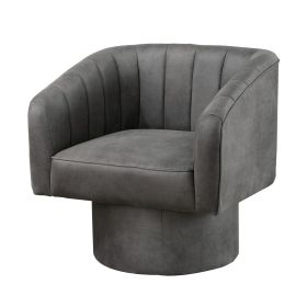 Kate 30 Inch Accent Chair, 360 Swivel Seat, Vegan Faux Leather, Dark Gray