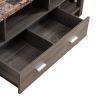60 Inch Modern TV Entertainment Console, 5 Shelves, Faux Marble Top, Gray