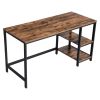 Ann 55 Inch Office Writing Computer Desk, Rustic, 2 Shelves, Steel, Brown