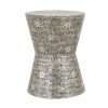 19 Inch Luxury Accent Table Stool, Star Foliage Pattern, Gray and Brown