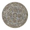 19 Inch Luxury Accent Table Stool, Star Foliage Pattern, Gray and Brown