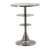 Aja 22 Inch Aluminum Accent Table, Rounded Top, Teardrop Base, Silver