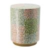 14 Inch Cylindrical Capiz Shell Accent Table Stool, Elegant Leaves Pattern