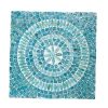 14 Inch Capiz Accent Table Stool, Blue Mosaic Geometric Hourglass Shape