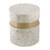 16 Inch Stool Table, Wood, Capiz Shell Leaf Inlay, Modern, Gold Band, Brown