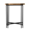 24 Inch Side Table, Modern, Round Tabletop, Carved Wood, Iron Frame, Brown