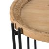 24 Inch Side Table, Modern, Round Tabletop, Carved Wood, Iron Frame, Brown