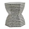 17 Inch Modern Hexagonal Table Stool, Capiz Inlaid Platform, White, Black