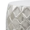 20 Inch Stool Table, Modern, Aluminum Metal, Drum Shape, Elegant Silver