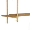 36 Inch Modern Wood Two Tier Shelf, Rattan Braiding, Brown, Gold