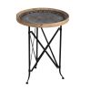 25 Inch Classic Round Side Table, Wood Top, Metal Frame, Vintage, Brown