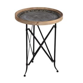 25 Inch Classic Round Side Table, Wood Top, Metal Frame, Vintage, Brown
