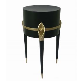 22 Inch Planter on Stand, Lily Design, Modern, Iron Legs, Brass, Black