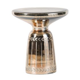 Liv 18 Inch Side Table, Laurel Accent Trimmed Edge, Round Glass Top, Gold