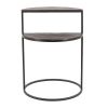22 Inch Modern Metal Round Accent Table, 2 Half Circle Shelves, Wood, Brown