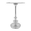 23 Inch Modern Aluminum Side Table, Round Tabletop and Base, Carved, Silver