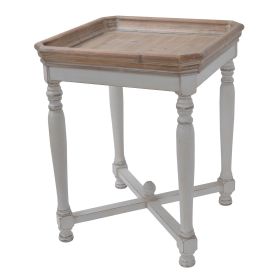 25 Inch Square End Side Table, Fir Wood, Natural Brown, Antique White