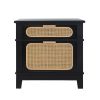 Dana 27 Inch Bedside Table, 2 Rattan Drawers, Pine Wood, Black, Brown