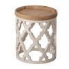 23 Inch Side Table, Vintage Wood Cutout Design, Round Top, Brown, Cream