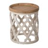 23 Inch Side Table, Vintage Wood Cutout Design, Round Top, Brown, Cream