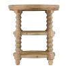 Jake 25 Inch 3 Tier Side Table, Fir Wood, 2 Woven Wicker Shelves, Brown
