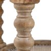 Jake 25 Inch 3 Tier Side Table, Fir Wood, 2 Woven Wicker Shelves, Brown