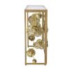 39 Inch Mirrored Top Console Table, Elegant Floral Design, Iron, Matte Gold