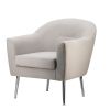 30 Inch Modern Accent Armchair, Fabric Upholstery, Chrome Metal Legs, Ivory