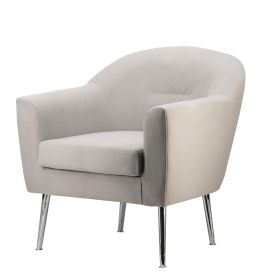 30 Inch Modern Accent Armchair, Fabric Upholstery, Chrome Metal Legs, Ivory