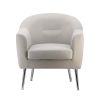 30 Inch Modern Accent Armchair, Fabric Upholstery, Chrome Metal Legs, Ivory